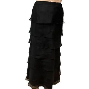 Tadashi Shoji Skirt Formal Tiered Ruffle Cocktail Party Black Silk Size 6 Small